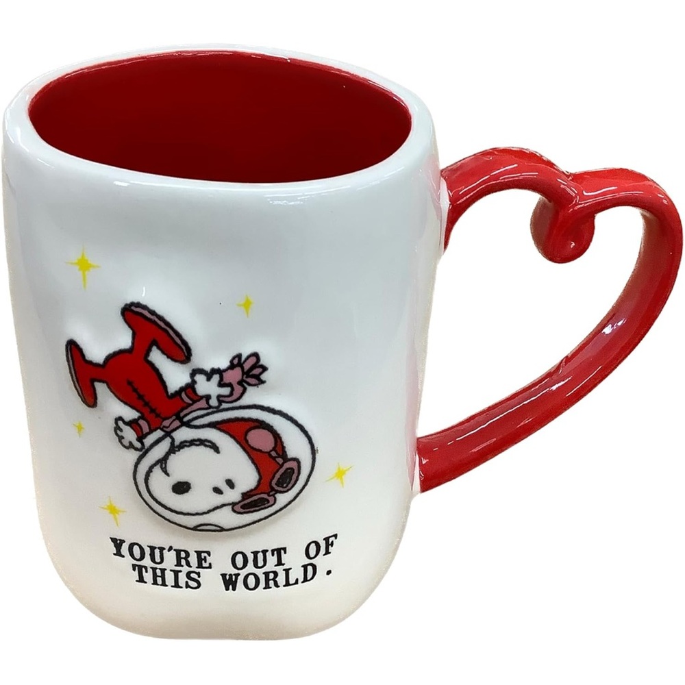 Rae Dunn Valentine’s SNOOPY Out of This World Space White Ceramic Mug Heart 14OZ